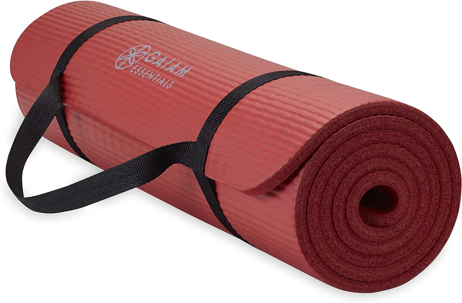 Gaiam Essentials Thick Yoga Mat Fitness & Exercise Mat with Easy-Cinch Yoga Mat Carrier Strap, 72"L x 24"W x 2/5 Inch Thick - zenfulharmony.com