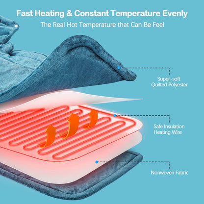 Heating Pad for Neck and Shoulders, NIUONSIX Christmas Gifts for Women Mom Wife Men Dad, Weighted Electric Heating Pad for Back Pain Relief 6 Heat Settings 4 Timers Auto Off, Blue - zenfulharmony.com