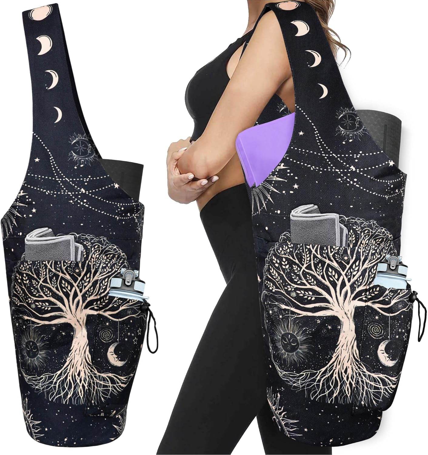 Yoga Mat Bag - Large Opening Long Tote Yoga Mat Carrier Holder Bag with Waterproof Wet Zipper Pocket and Drawstring Water Bottle Pocket - Yoga Bag Fit Most Size Mats - zenfulharmony.com