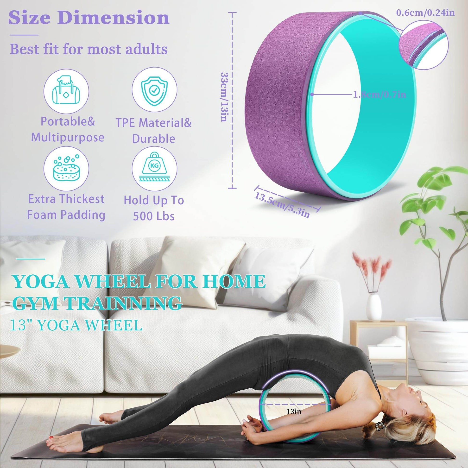HNCTINNO Yoga Wheel Set, Yoga Wheel For Back Pain & Stretching, Yoga Blocks 2 Pack With Strap, Deep Tissue Relief Massage Back Foam Roller Wheel Cracker, Exercise Balls Physical Therapy, Yoga Ball - zenfulharmony.com