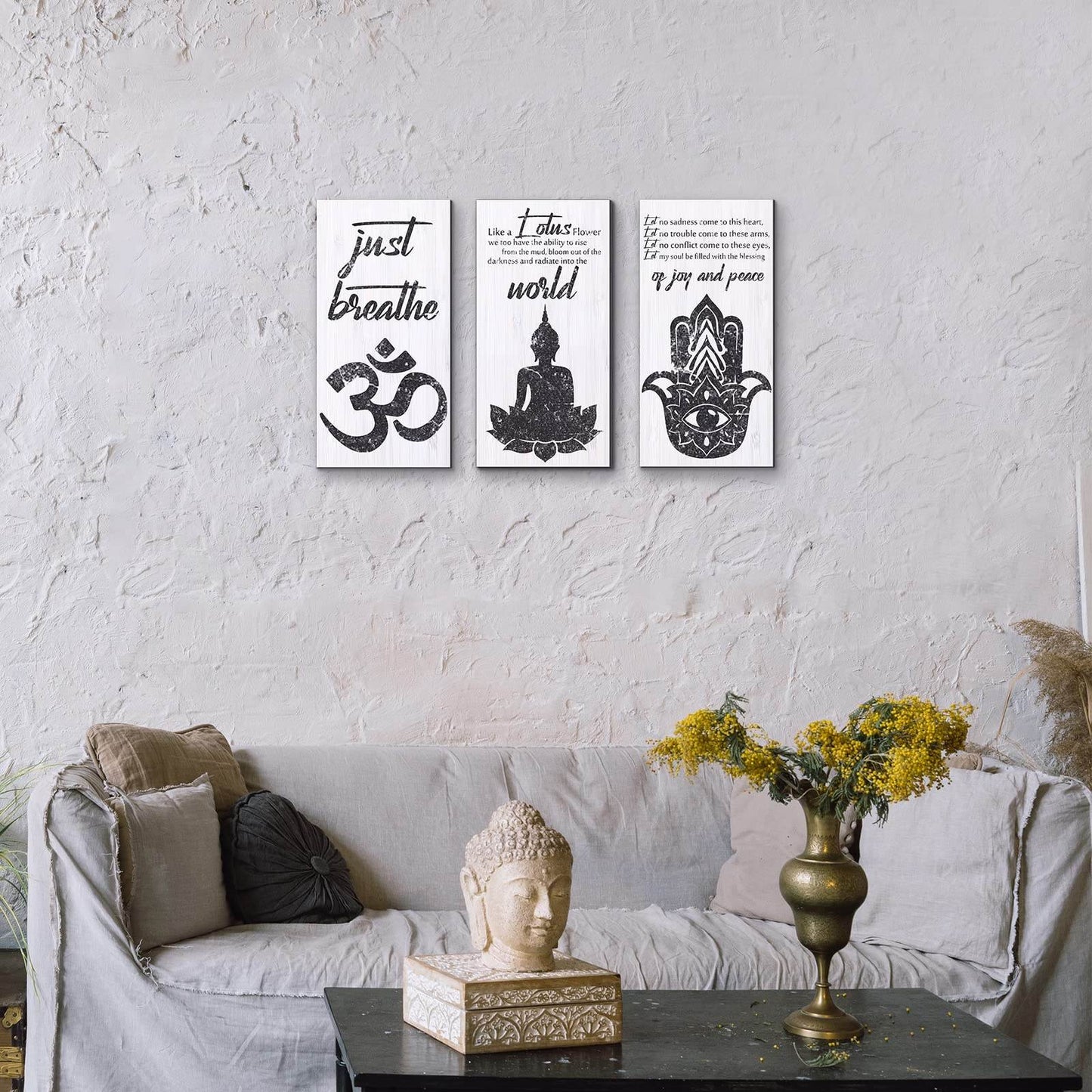 3 Pieces Buddha Quotes Wall Decors meditation room Inspirational Wall Arts Zen Meditation Decors Wooden Hanging Room Decors Meditation Home Decors Buddha Wall Arts for Living Room Yoga Decors - zenfulharmony.com