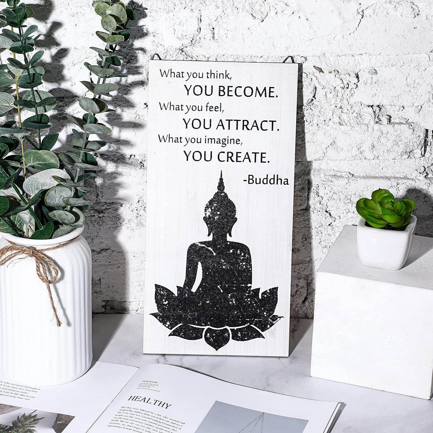 Buddha Quotes 2 Pieces Inspirational Quote Wall Decor Zen Meditation Wooden Hanging, Meditation Buddha [Wall] [Art]s for Home Living Room Yoga [Decor]s (Compassion) - zenfulharmony.com