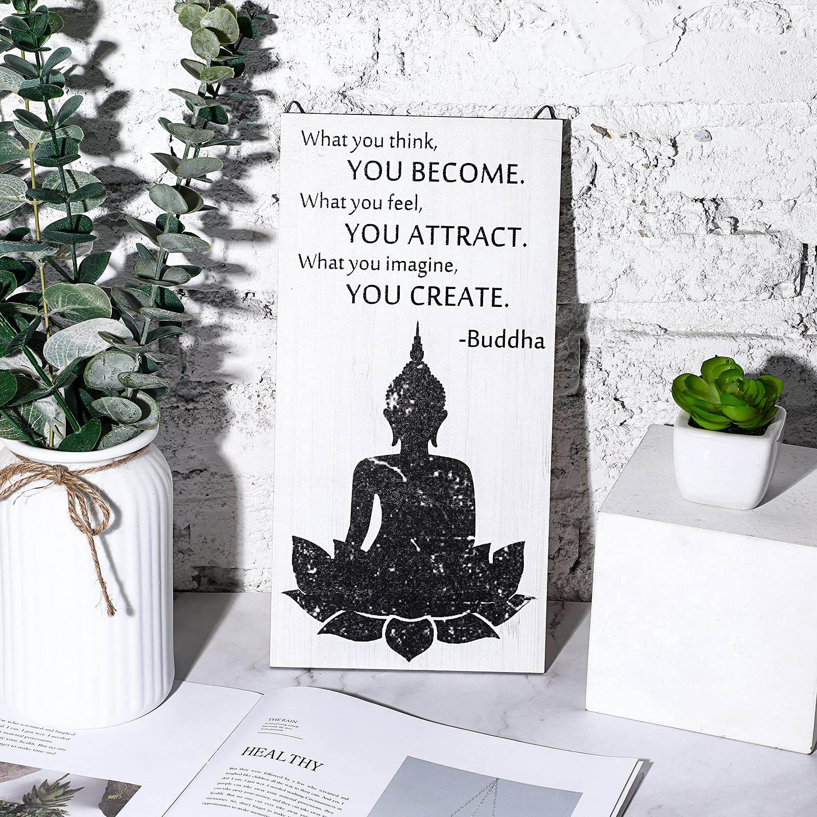 Buddha Quotes 2 Pieces Inspirational Quote Wall Decor Zen Meditation Wooden Hanging, Meditation Buddha [Wall] [Art]s for Home Living Room Yoga [Decor]s (Compassion) - zenfulharmony.com