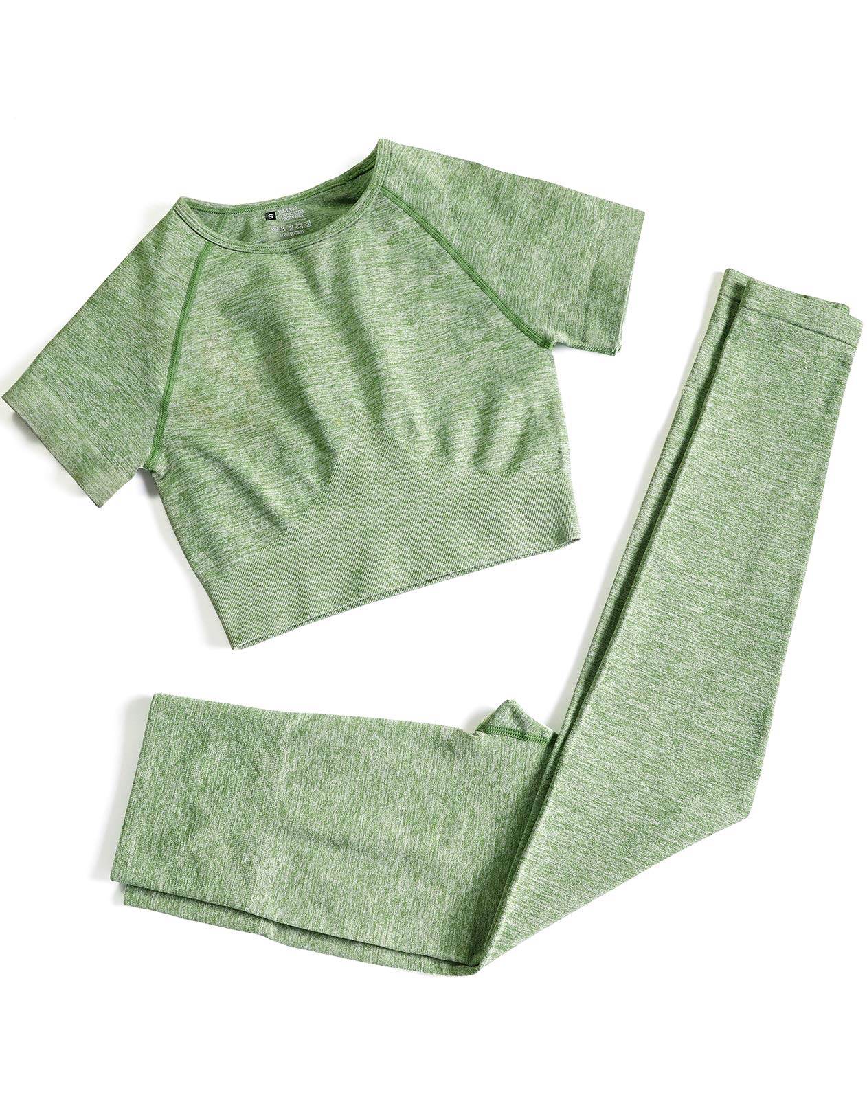 PINKSAVIOR Workout Sets for Women Two Piece Outfits Seamless High Waist Leggings Yoga Crop Tops Athletic Sports Gym Sets(P005M-Avocado - zenfulharmony.com