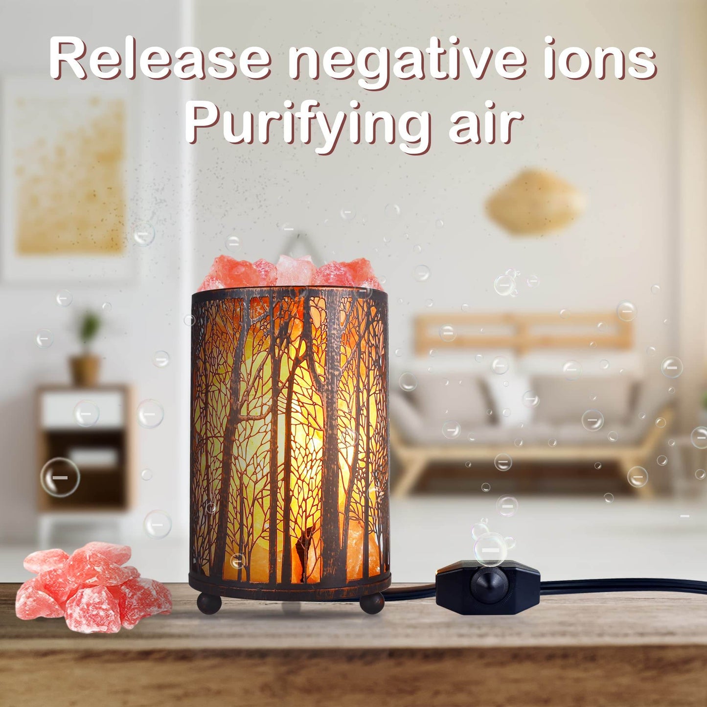 Himalayan Pink Salt Lamp, Natural Salt Rock Lamp with Retro Forest Basket and Dimmer Switch, Romantic Night Light Plug in, Decor Desk Lamp - zenfulharmony.com