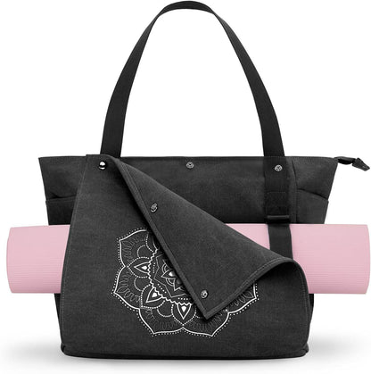 Gonex Yoga Mat Bag, Yoga Gym Bag Tote Bag with Multi Pockets For Women Men, Canvas Yoga Mat Carrier Take in Out Mat Easily For Pilates Travel Workout Office - zenfulharmony.com