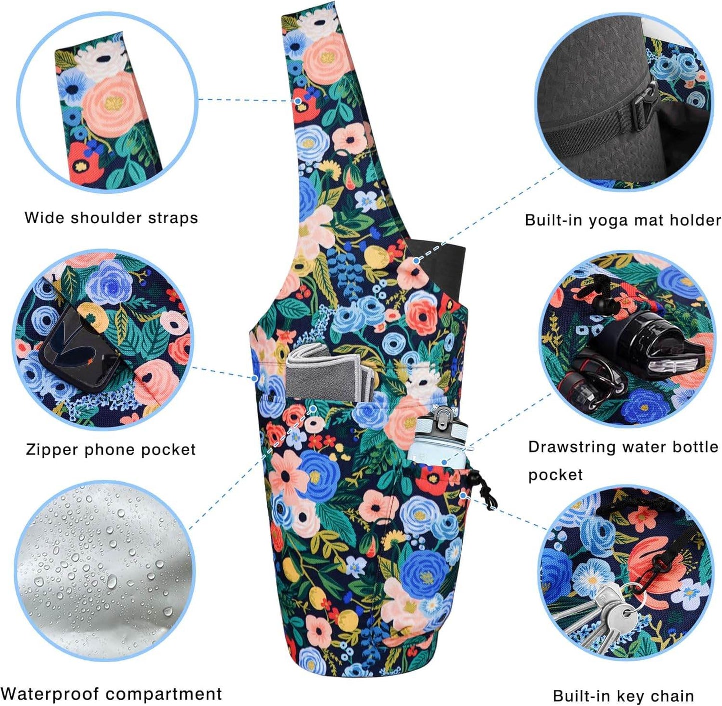 Yoga Mat Bag - Large Opening Long Tote Yoga Mat Carrier Holder Bag with Waterproof Wet Zipper Pocket and Drawstring Water Bottle Pocket - Yoga Bag Fit Most Size Mats - zenfulharmony.com