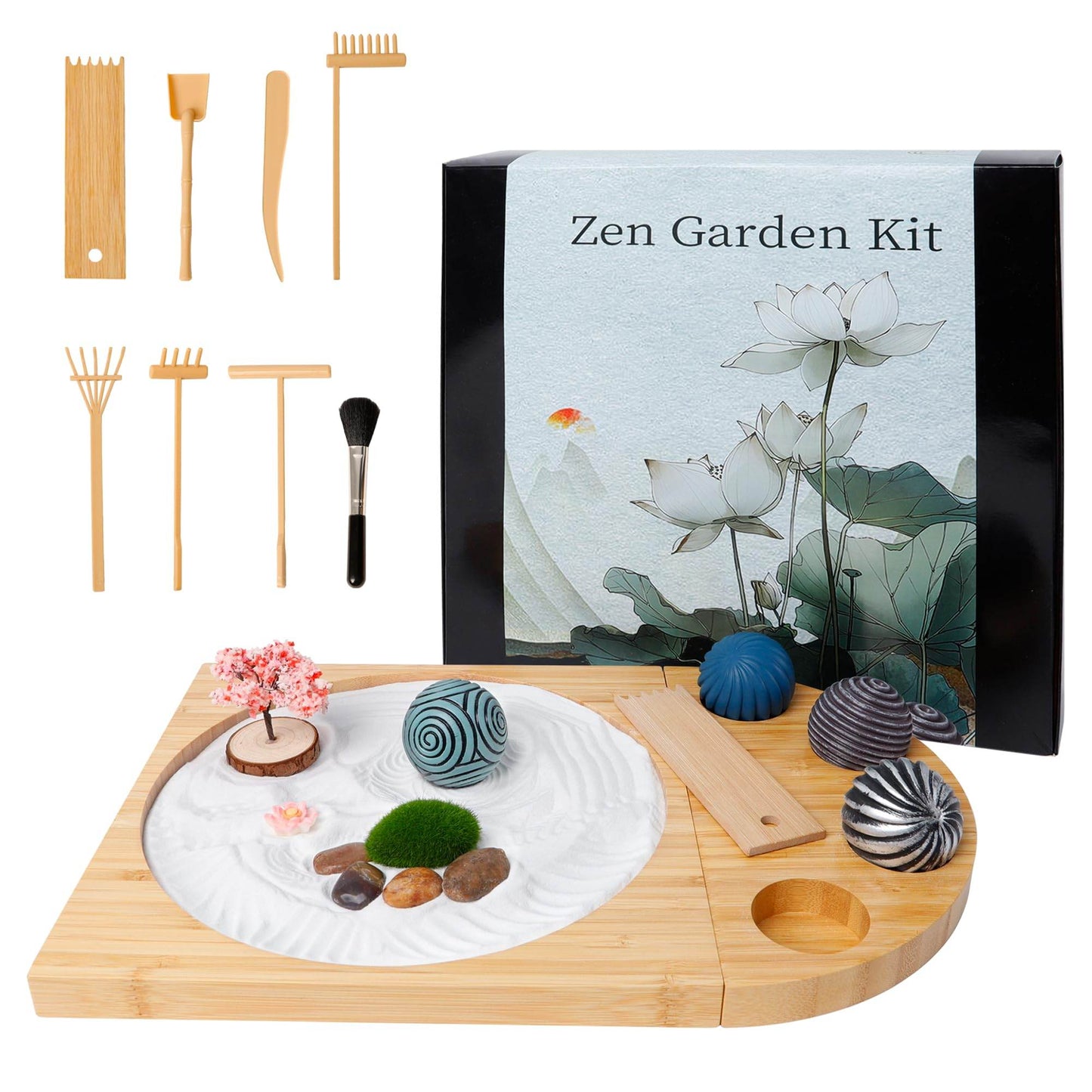 KERIDAZPLY Zen Garden Kit for Desk - DIY Sand Garden with Balls, Japanese Mini Zen Decor, Sand Tray Therapy Kit, Office Desktop Accessories - zenfulharmony.com