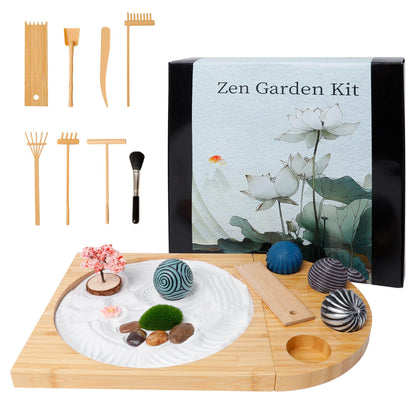 KERIDAZPLY Zen Garden Kit for Desk - DIY Sand Garden with Balls, Japanese Mini Zen Decor, Sand Tray Therapy Kit, Office Desktop Accessories - zenfulharmony.com