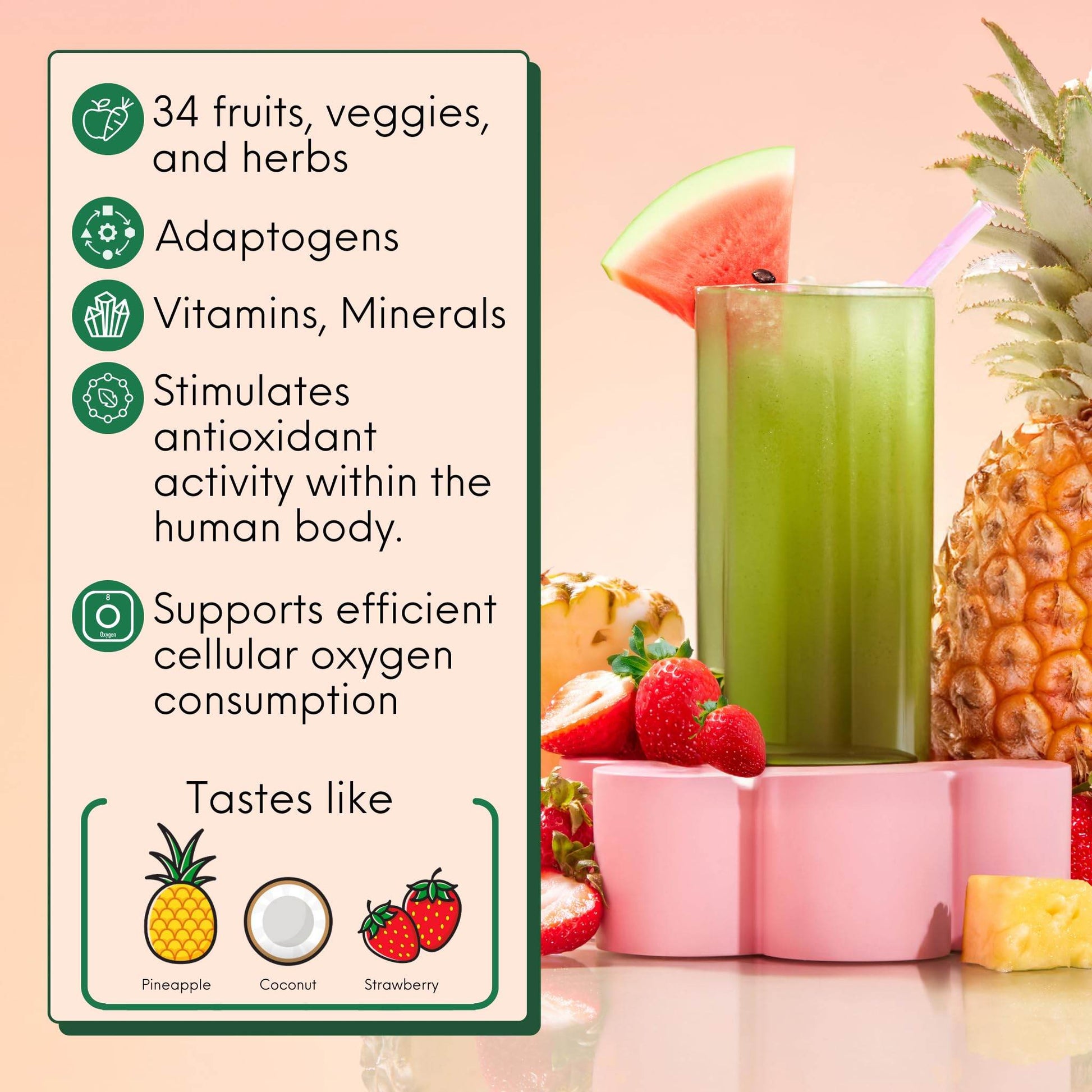Kiala Nutrition Super Greens, Organic Greens Powder with Spirulina & Chlorella for Digestion, Gut Health, Immunity & Energy, Gluten Free, Vegan, Daily Support for Women, Miami Vice Flavor, 30 Servings - zenfulharmony.com