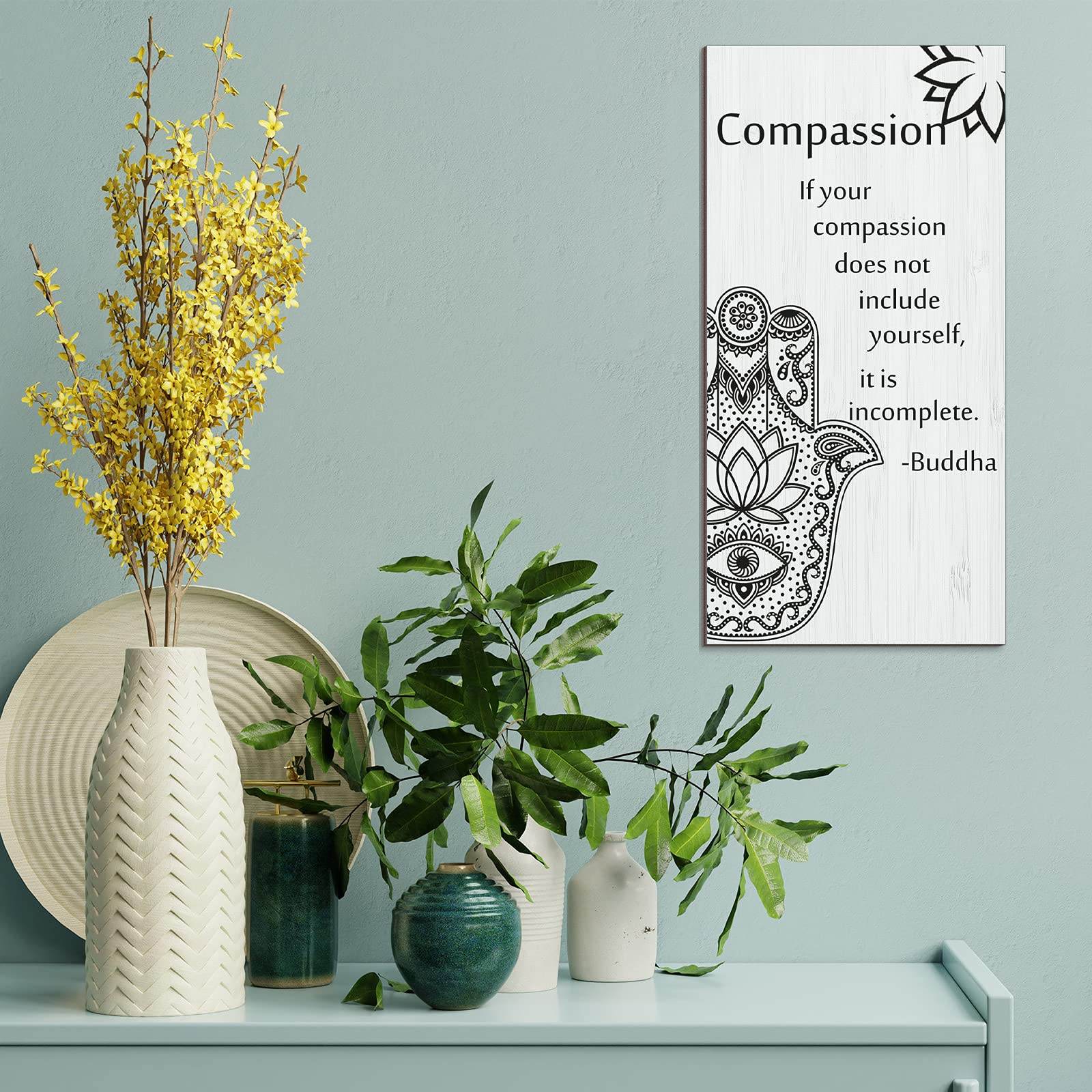 Buddha Quotes 2 Pieces Inspirational Quote Wall Decor Zen Meditation Wooden Hanging, Meditation Buddha [Wall] [Art]s for Home Living Room Yoga [Decor]s (Compassion) - zenfulharmony.com