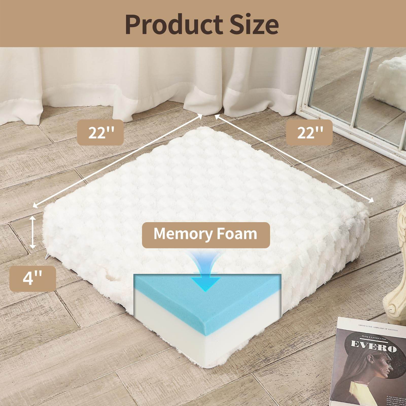 LOVMOC 22 inches Meditation Floor Pillow, 2 Pack Square Large Floor Cushions for Adults, Thick Memory Foam Seat Cushions for Yoga, Living Room, Sofa, Tatami, Cream - zenfulharmony.com