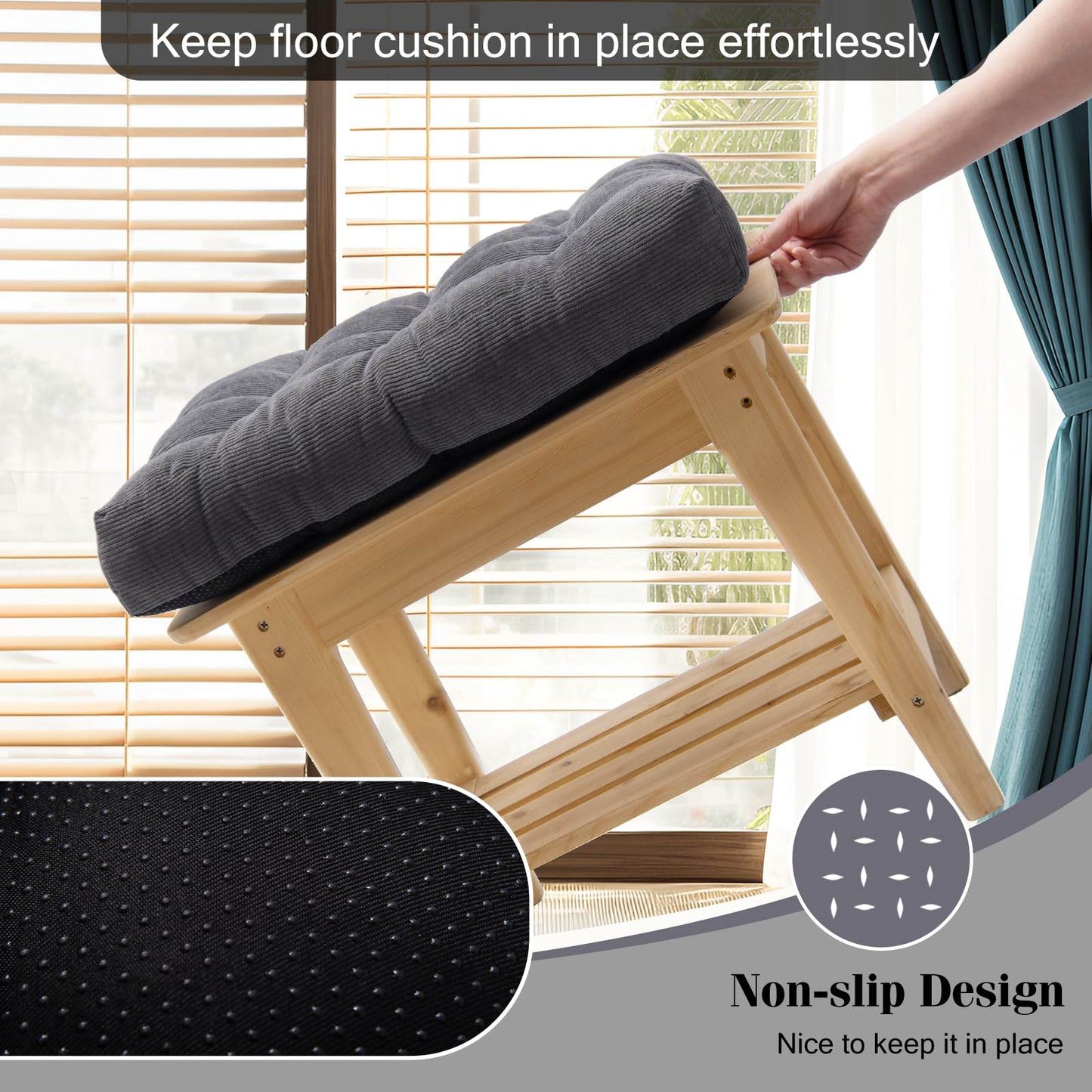 Meditation Cushion Floor Pillow - Large Square Floor Pillows for Adults Sitting with Shredded Blue Memory Foam Filling Cushions for Classroom Yoga Tatami Living Room Outdoor,Grey, 20x20x4 Inches - zenfulharmony.com
