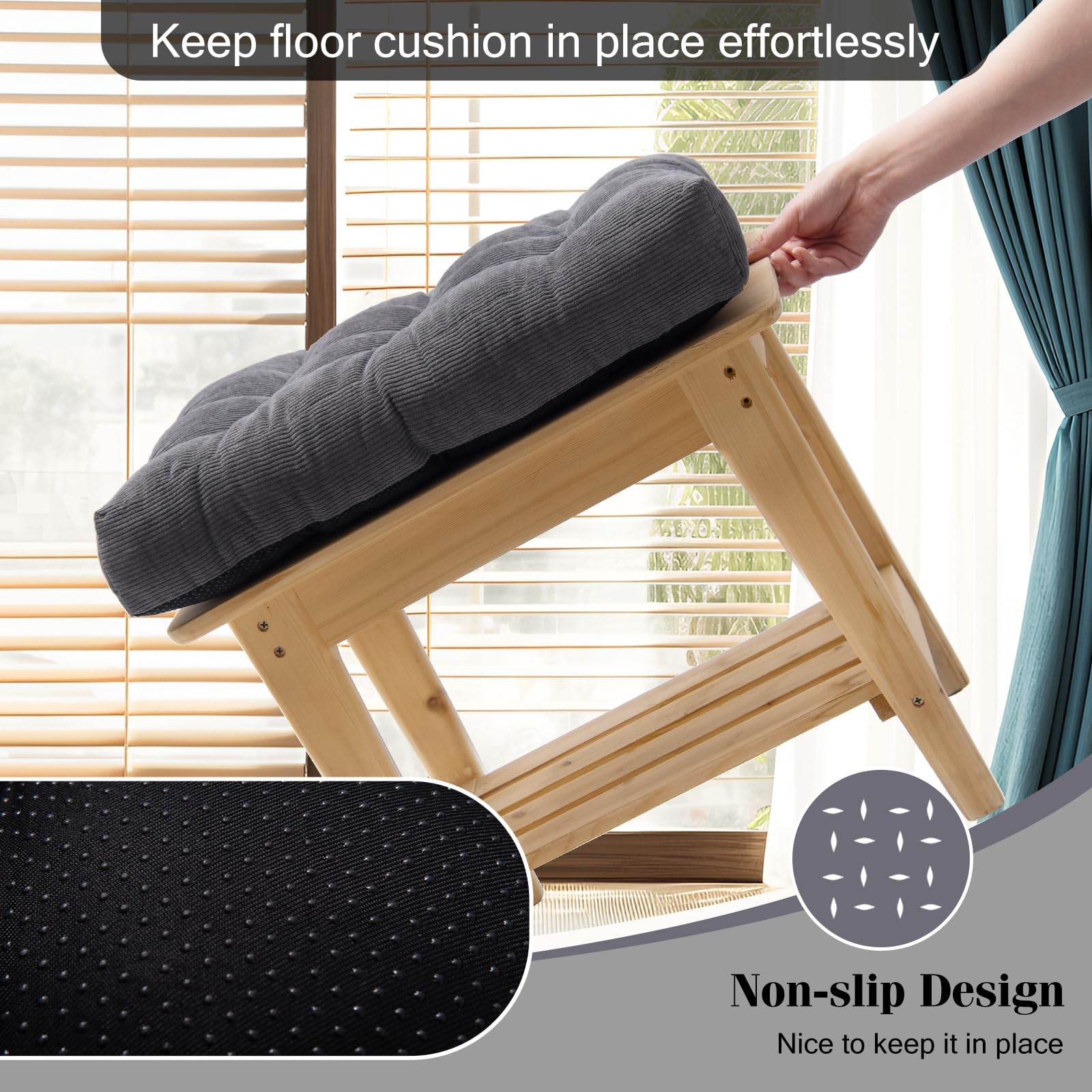 Meditation Cushion Floor Pillow - Large Square Floor Pillows for Adults Sitting with Shredded Blue Memory Foam Filling Cushions for Classroom Yoga Tatami Living Room Outdoor,Grey, 20x20x4 Inches - zenfulharmony.com