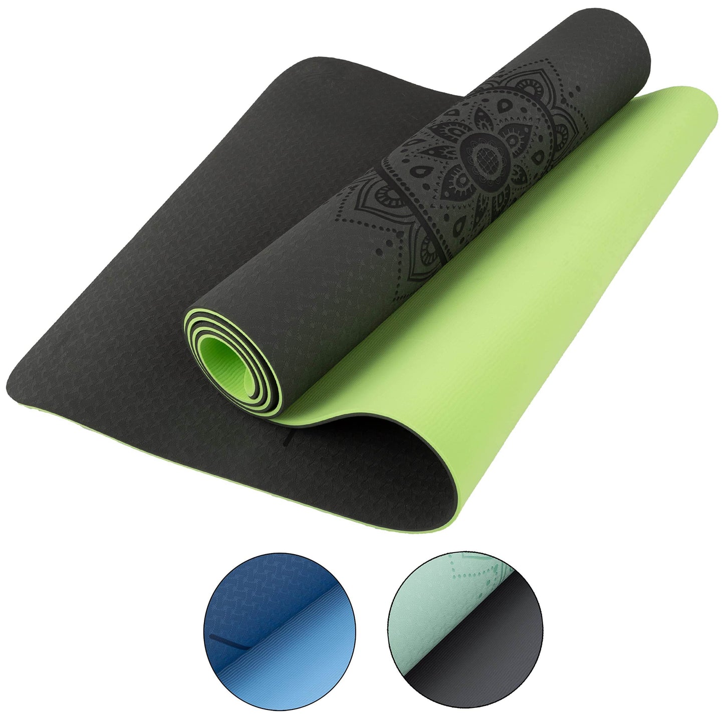 Yoga Mat with Alignment Marks - Lightweight Exercise Mat with Carry Strap for Home Workout or Travel by Wakeman Outdoors (Gray and Green) - zenfulharmony.com