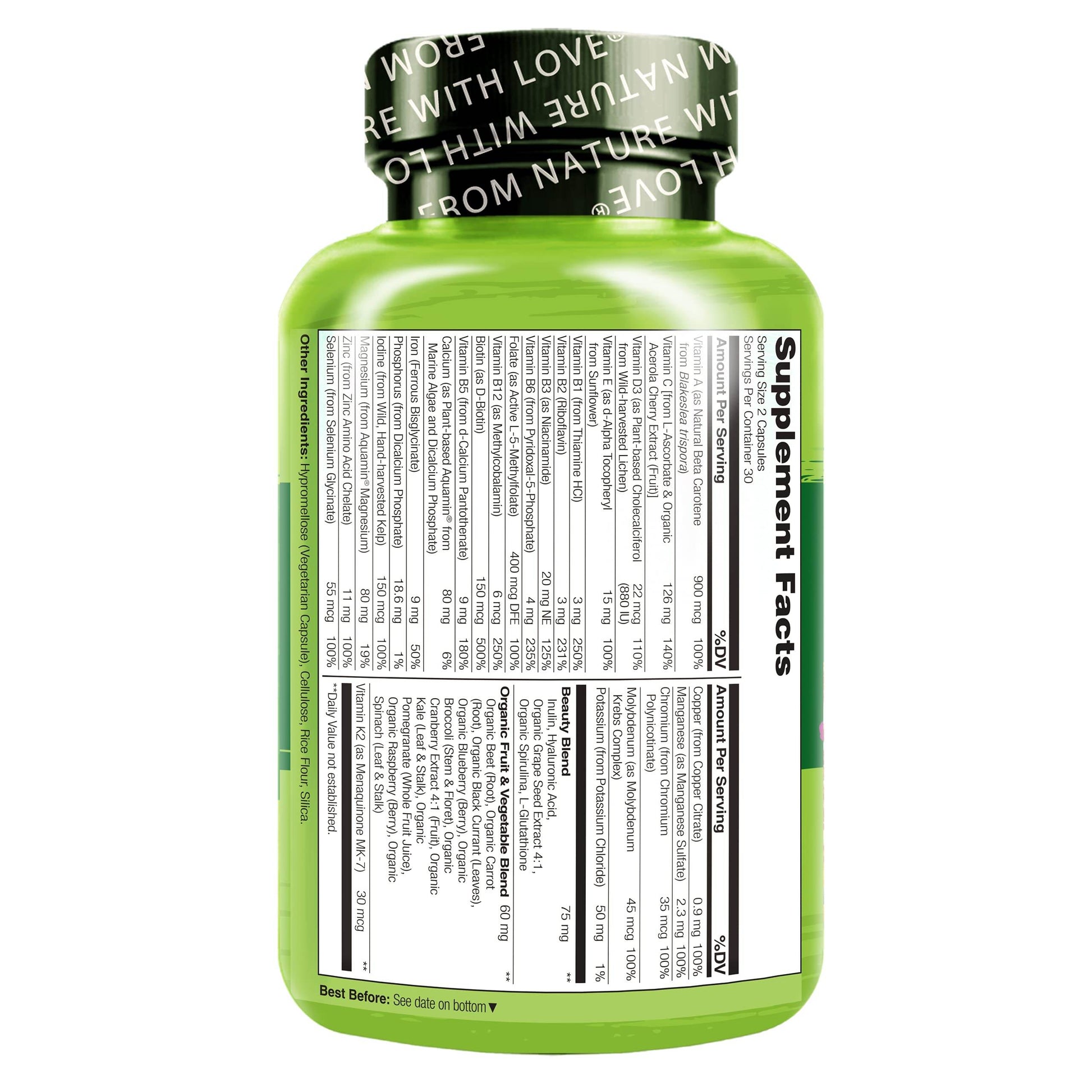 NATURELO Whole Food Beauty Multivitamin, 60 Count Collagen Peptide Powder, 45 Servings - zenfulharmony.com