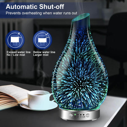 MAXWINER Essential Oil Diffusers Ultrasonic 3D Glass Aromatherapy Diffuser, Auto Shut-Off, Timer Setting, 7 Colors LED Lights Changing for Home, Office, Spa 120ml - zenfulharmony.com
