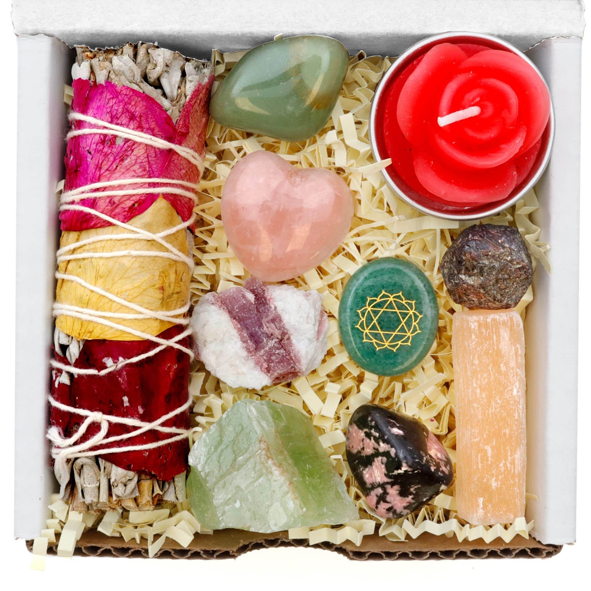 DANCING BEAR Healing Crystals (11 pc) Gift Set to Attract & Share Love, Rose Quartz Heart, Pink Tourmaline, Sage, Rhodonite, Butterfly Tattoo, Aventurine Heart Chakra Stone, Selenite, Made in The USA - zenfulharmony.com