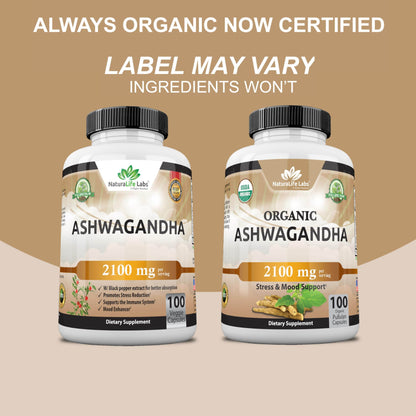 Organic Ashwagandha 2,100 mg - 100 Veggie Capsules Pure Organic Ashwagandha Powder and Root Extract - Stress Relief, Mood Enhancer - zenfulharmony.com