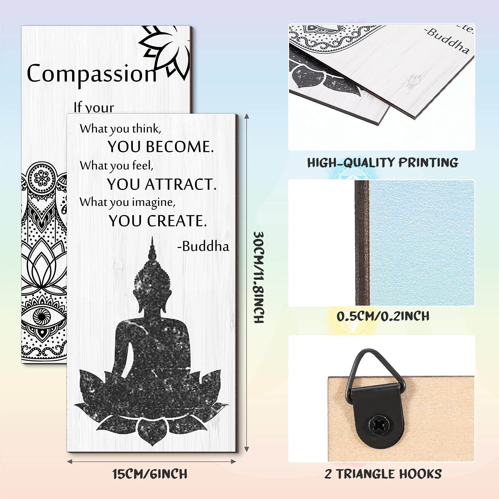 Buddha Quotes 2 Pieces Inspirational Quote Wall Decor Zen Meditation Wooden Hanging, Meditation Buddha [Wall] [Art]s for Home Living Room Yoga [Decor]s (Compassion) - zenfulharmony.com