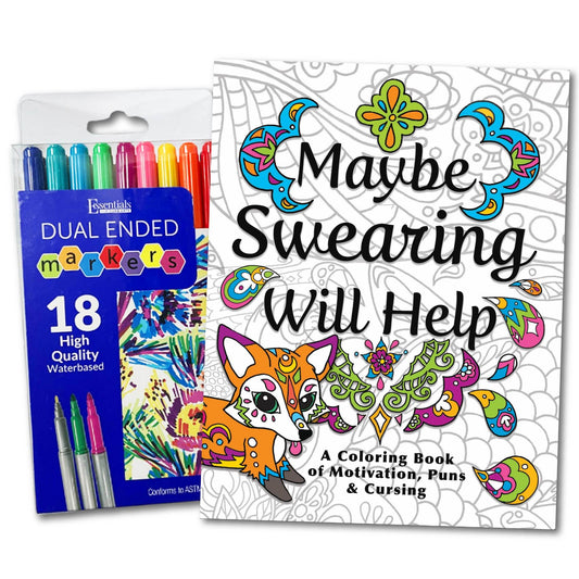 Maybe Swearing Will Help Adult Coloring Book Set - for Adults Relaxation with Markers in a Case - Motivational Swear Word Anxiety Relief - Color Cuss & Laugh Your Way to Less Stress - zenfulharmony.com