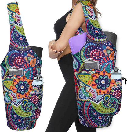 Yoga Mat Bag - Large Opening Long Tote Yoga Mat Carrier Holder Bag with Waterproof Wet Zipper Pocket and Drawstring Water Bottle Pocket - Yoga Bag Fit Most Size Mats - zenfulharmony.com