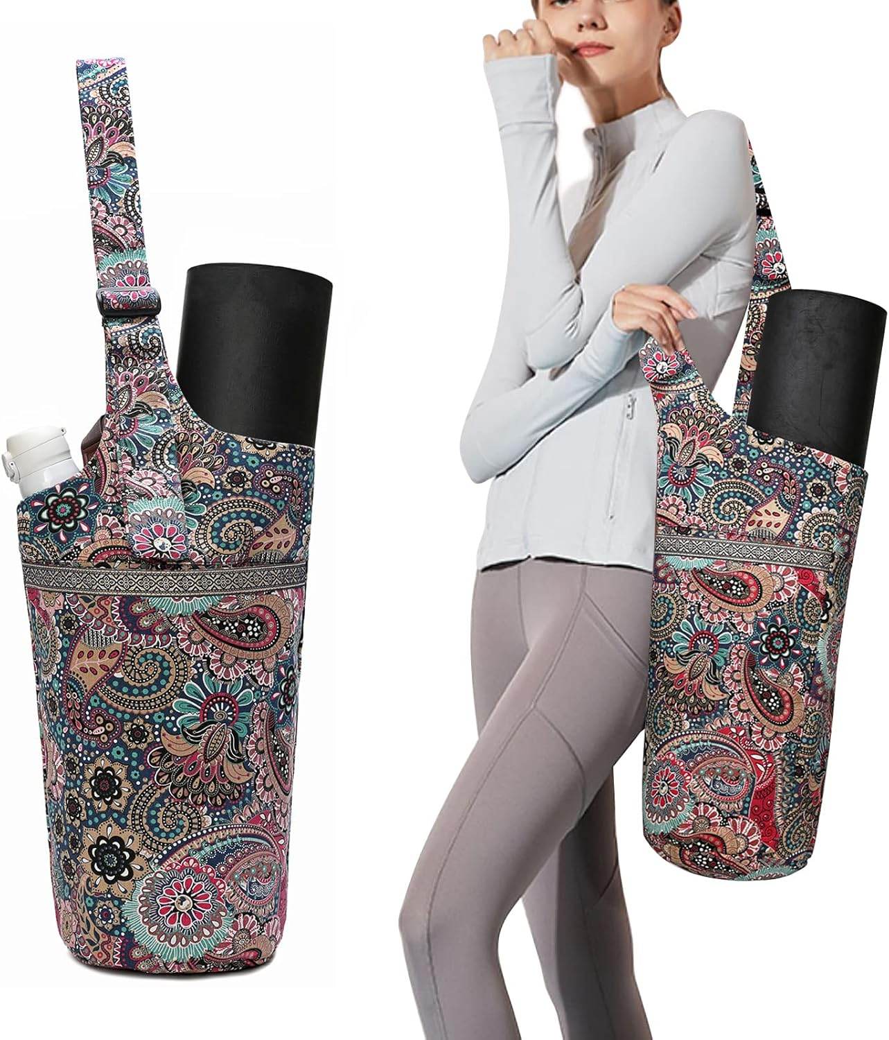 IwIeIaIrI Yoga Mat Bag with Large Size Pocket and Zipper Pocket，Yoga Bag Adjustable Shoulder Strap- Holds More Yoga Accessories - zenfulharmony.com