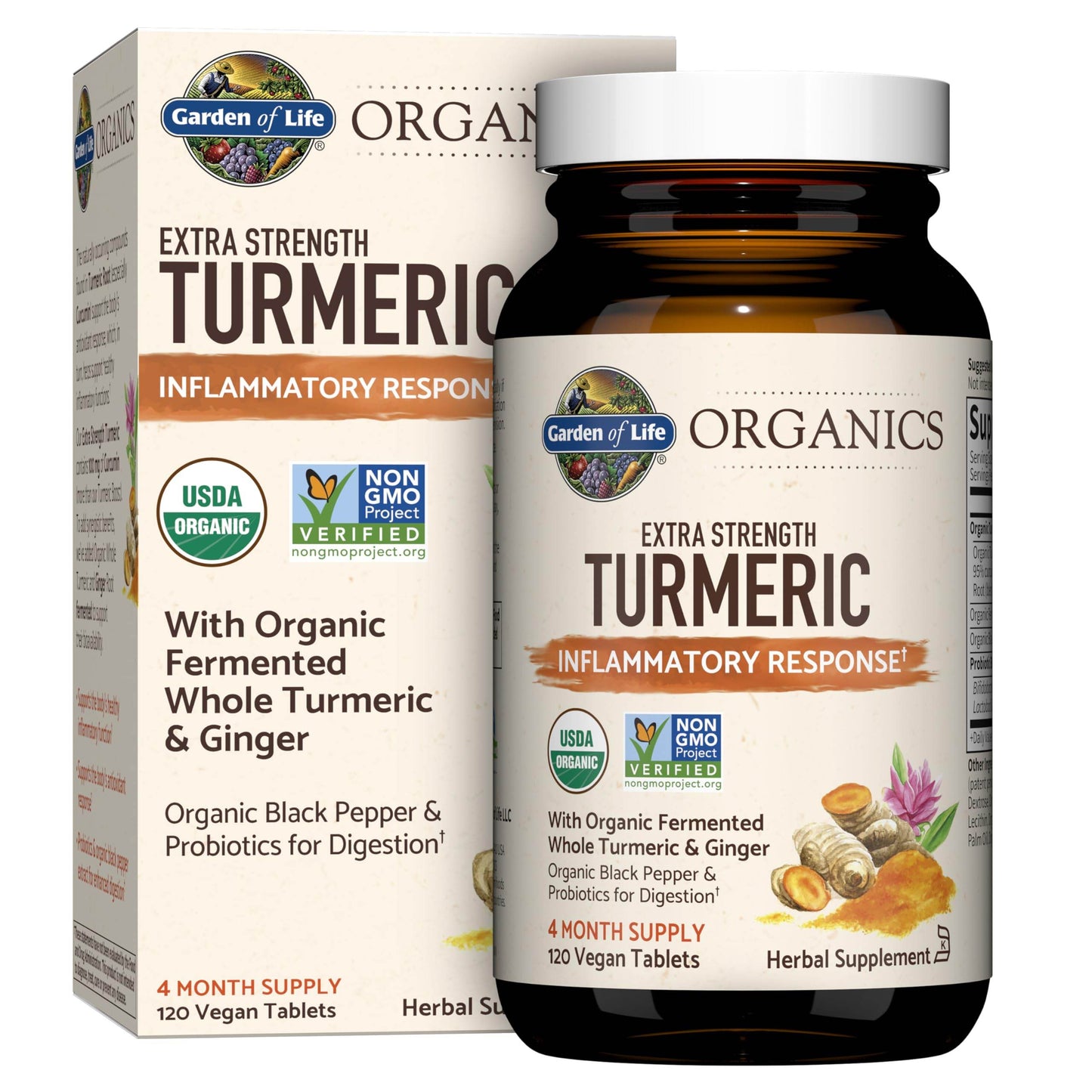 Garden of Life Organics Extra Strength Turmeric Inflammatory Response 120 Tablets-100Mg Curcumin (95% Curcuminoids) Black Pepper, Probiotics, Organic Non-GMO Vegan Gluten Free Herbal Supplement - zenfulharmony.com