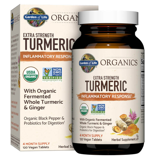 Garden of Life Organics Extra Strength Turmeric Inflammatory Response 120 Tablets-100Mg Curcumin (95% Curcuminoids) Black Pepper, Probiotics, Organic Non-GMO Vegan Gluten Free Herbal Supplement - zenfulharmony.com