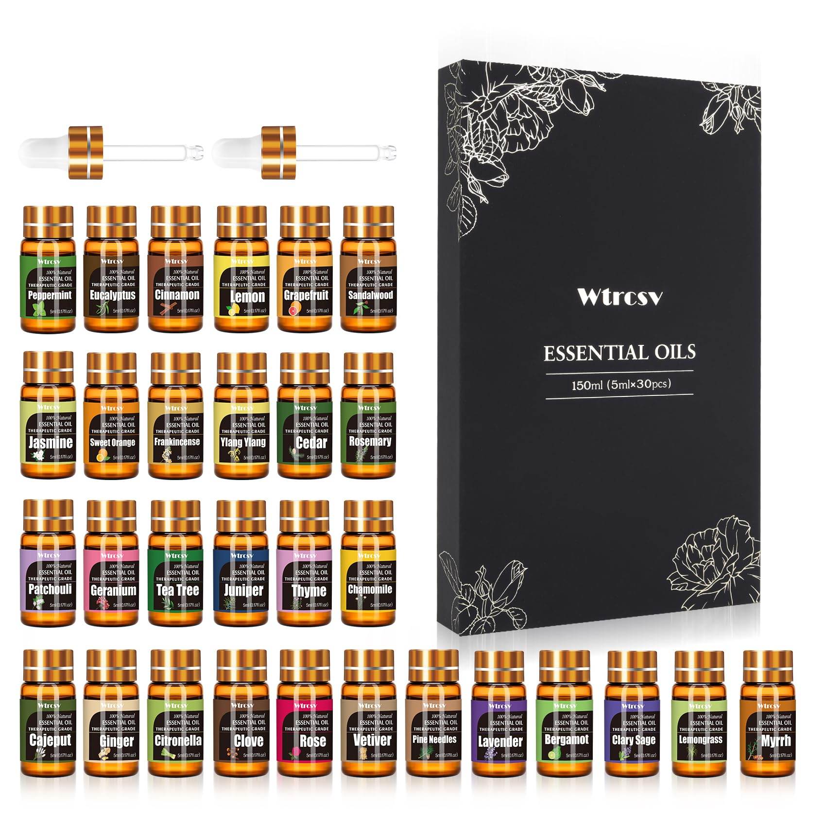 Essential Oils Set -Essential Oils - 100% Natural Essential Oils-Perfect for Diffuser, Humidifier,Aromatherapy, Massage,Skin & Hair Care,30x5 ml(0.17fl.oz - zenfulharmony.com