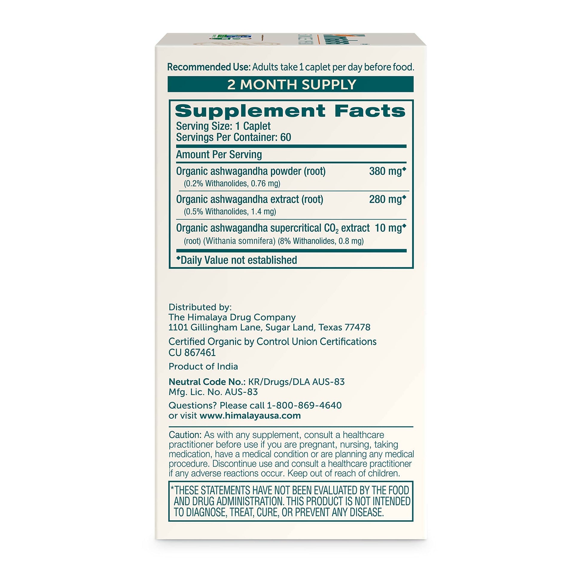 Himalaya Organic Ashwagandha, 60 Day Supply, Herbal Supplement for Stress Relief, Energy Support, Occasional Sleeplessness, Organic, Non-GMO, Vegan, Gluten Free, 670 mg, 60 Caplets - zenfulharmony.com