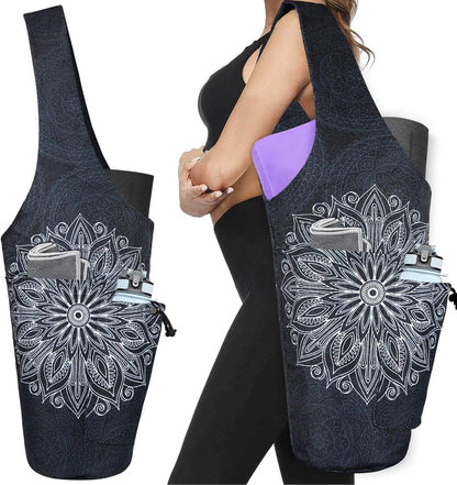 Yoga Mat Bag - Large Opening Long Tote Yoga Mat Carrier Holder Bag with Waterproof Wet Zipper Pocket and Drawstring Water Bottle Pocket - Yoga Bag Fit Most Size Mats - zenfulharmony.com