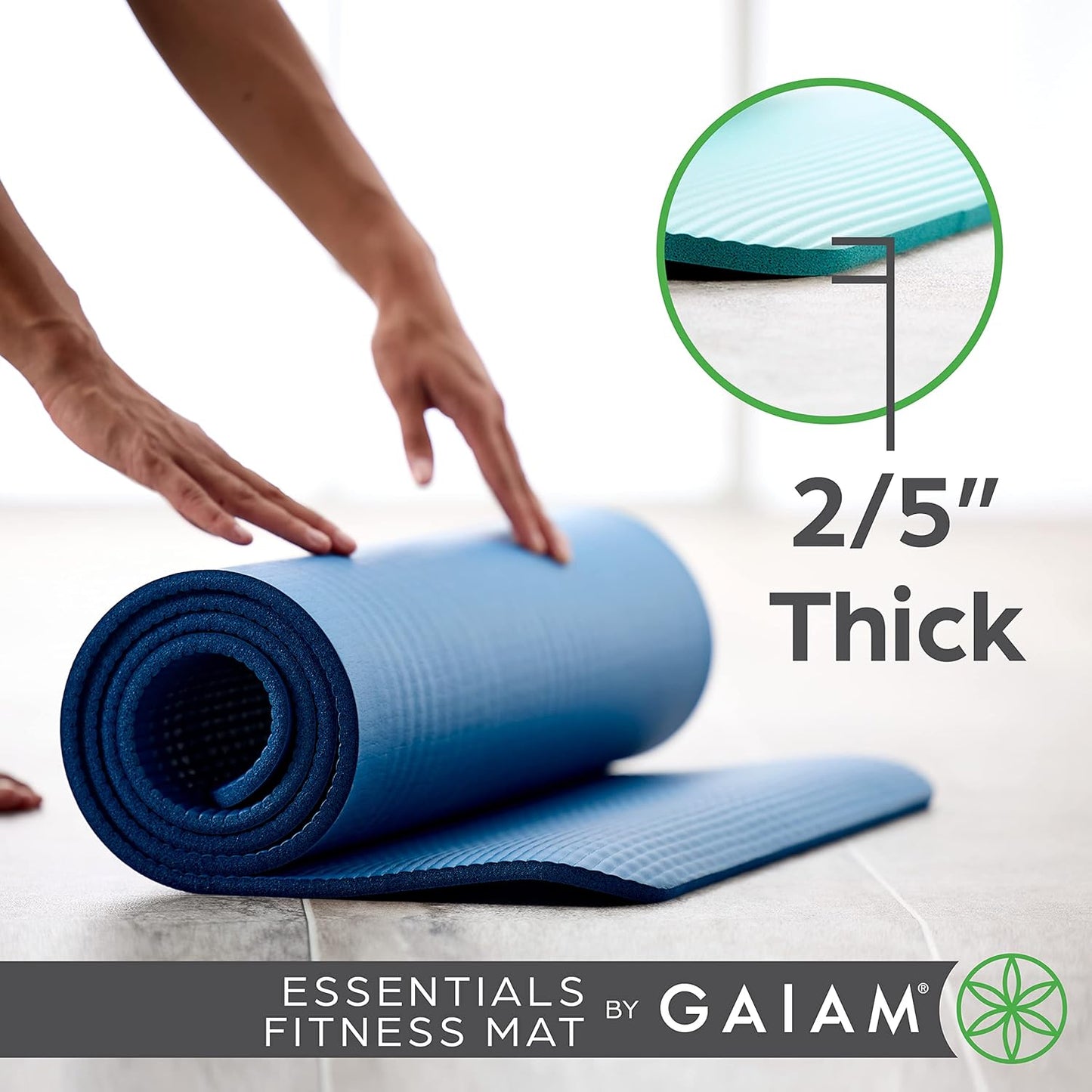 Gaiam Essentials Thick Yoga Mat Fitness & Exercise Mat with Easy-Cinch Yoga Mat Carrier Strap, 72"L x 24"W x 2/5 Inch Thick - zenfulharmony.com