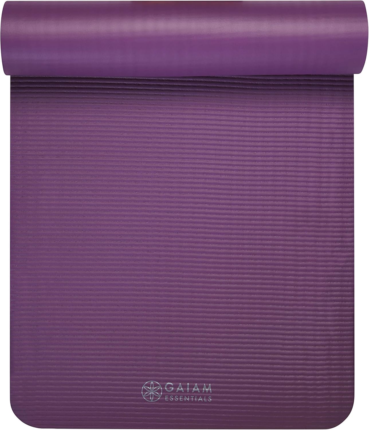Gaiam Essentials Thick Yoga Mat Fitness & Exercise Mat with Easy-Cinch Yoga Mat Carrier Strap, 72"L x 24"W x 2/5 Inch Thick - zenfulharmony.com