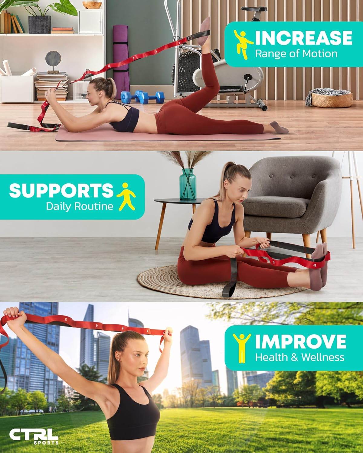 Stretching Strap with Loops - Non Elastic Stretch Band for Physical Therapy, Yoga Strap for Stretching Equipment, Stretch Bands for Exercise and Flexibility - Fascia, Hamstring & Leg Stretcher Belt - zenfulharmony.com