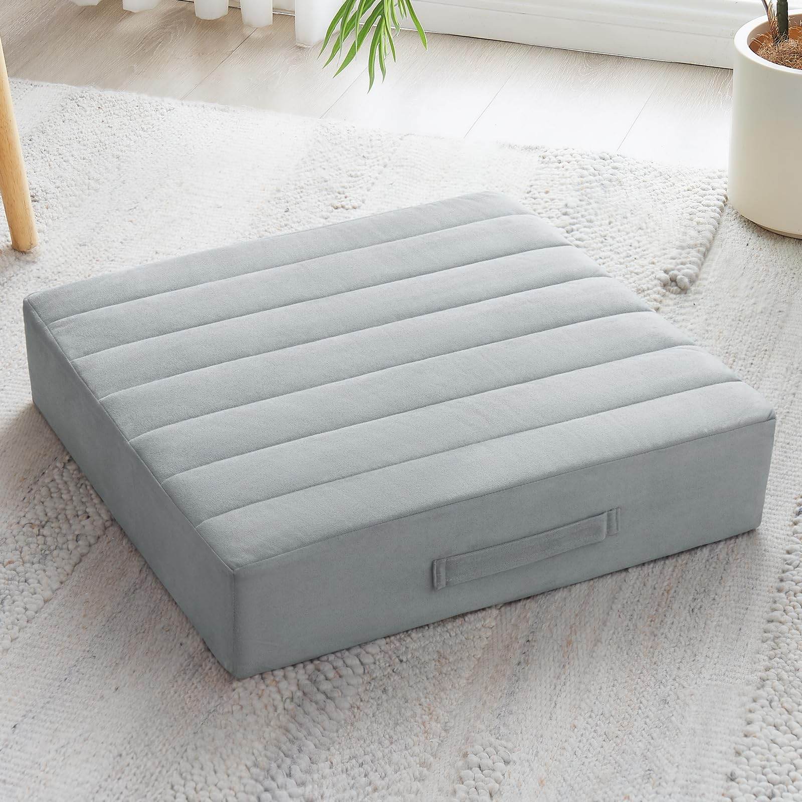 JKMAX 22 inches Floor Pillow for Adults - Large Meditation Cushion with Thick Foam & Soft Tufted Cover - Premium Outdoor Square Floor Cushion Seat - Yoga Pillows for Sitting On Floor - Light Gray - zenfulharmony.com