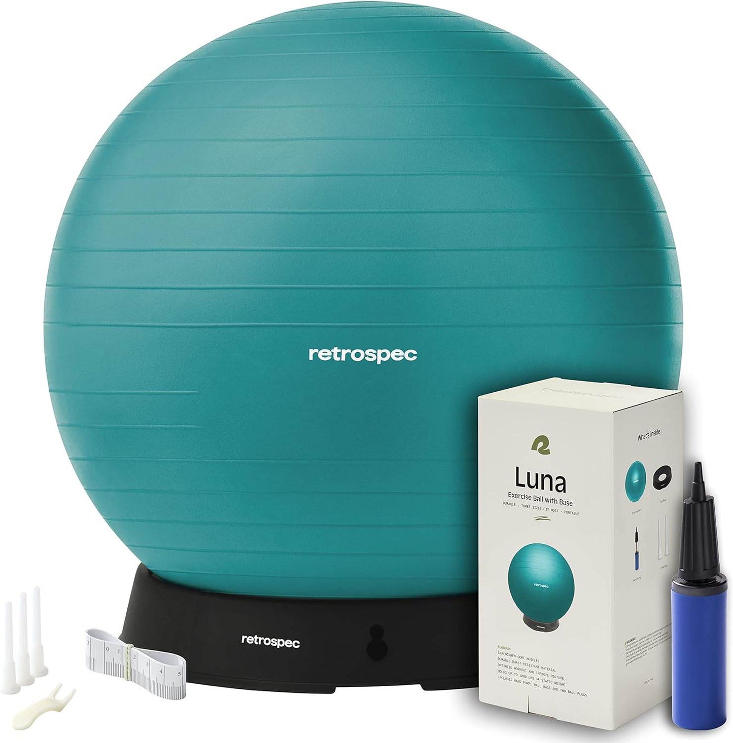 Retrospec Luna Exercise Ball, Base & Pump/Ball & Pump with Anti-Burst Material - Fitness Gym Swiss Ball - Perfect for Balance, Stability, Yoga, Pilates, Pregnancy & Birthing - zenfulharmony.com