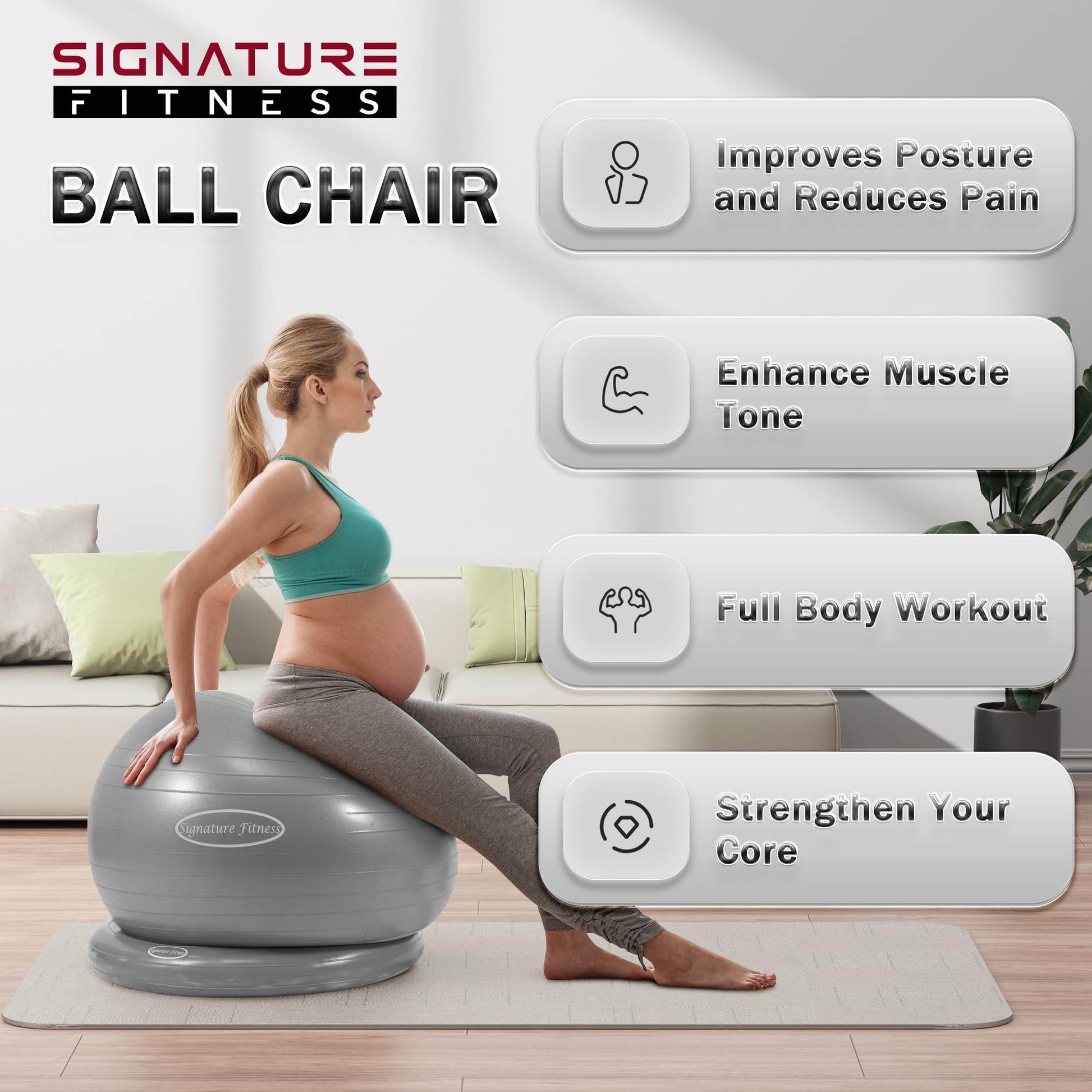 Fitvids Balance Ball with Base Kit, 65cm 26-inch Yoga Ball Chair, Exercise Ball with Inflatable Ring Base for Home or Office Desk, Includes Air Pump, Gray - zenfulharmony.com