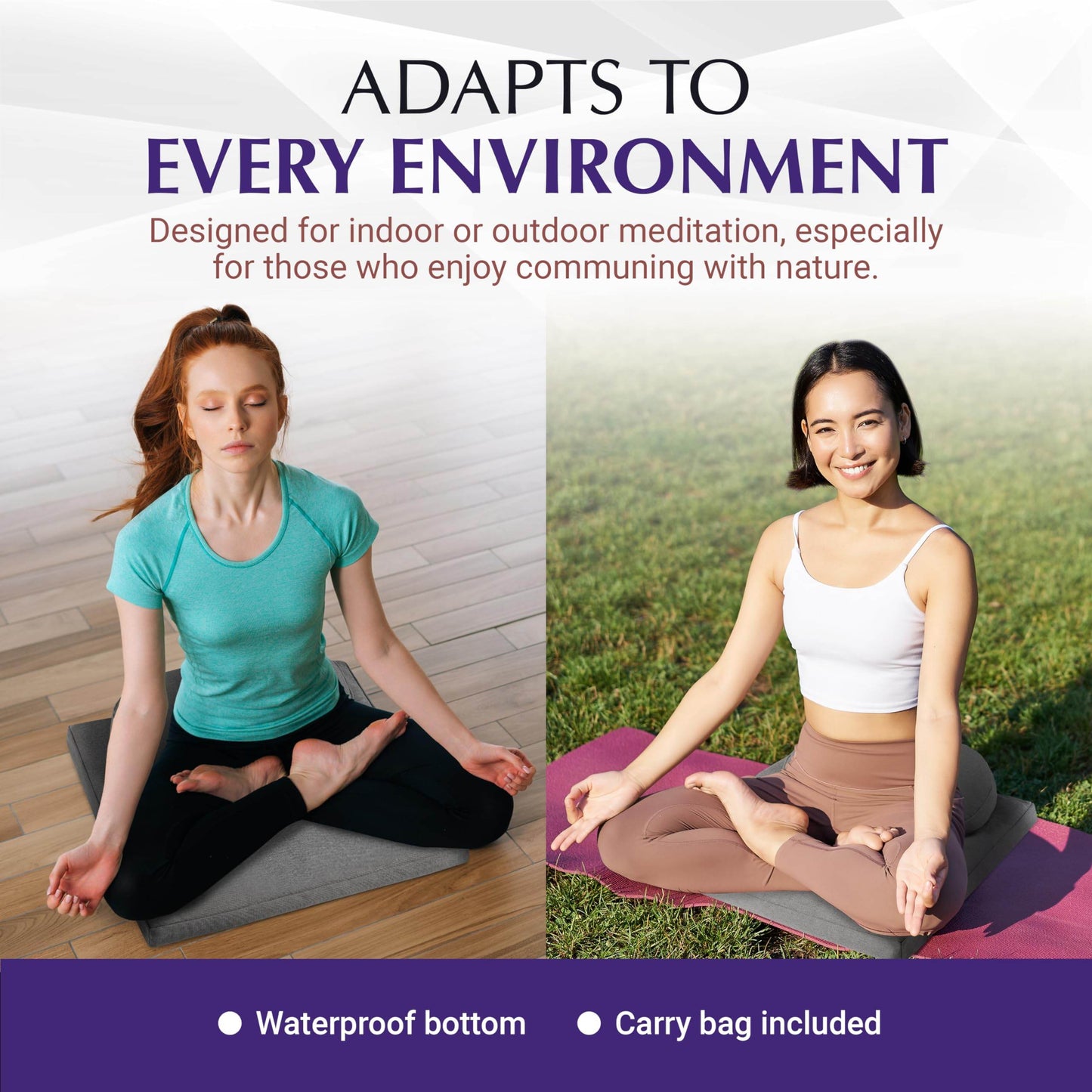 Almeara Meditation Cushion Set - Crescent Cushion & Large Square Floor Pillow | Buckwheat Bolster for Back Support | Waterproof Bottom for Outdoors - Incl. Large Bag & Gift Ready Box - 24in x 24in - zenfulharmony.com