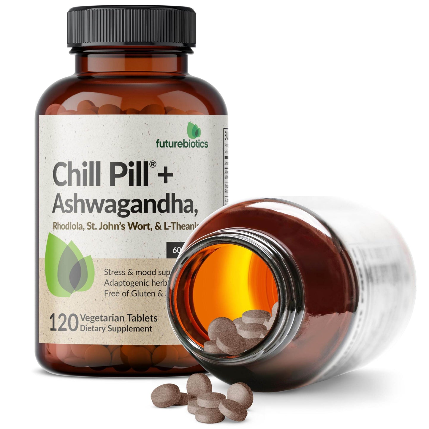 Futurebiotics Chill Pill + Ashwagandha, Rhodiola, St. John’s Wort, & L-Theanine - Non-GMO, 120 Vegetarian Tablets - zenfulharmony.com
