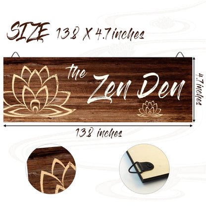 The Zen Den Wooden Wall Sign, 13.7 x 4.7 Inches Hippie Room Decoration with Hooks, Hanging Meditation Accessories Decor for Chakra, Spiritual Room Accents - zenfulharmony.com