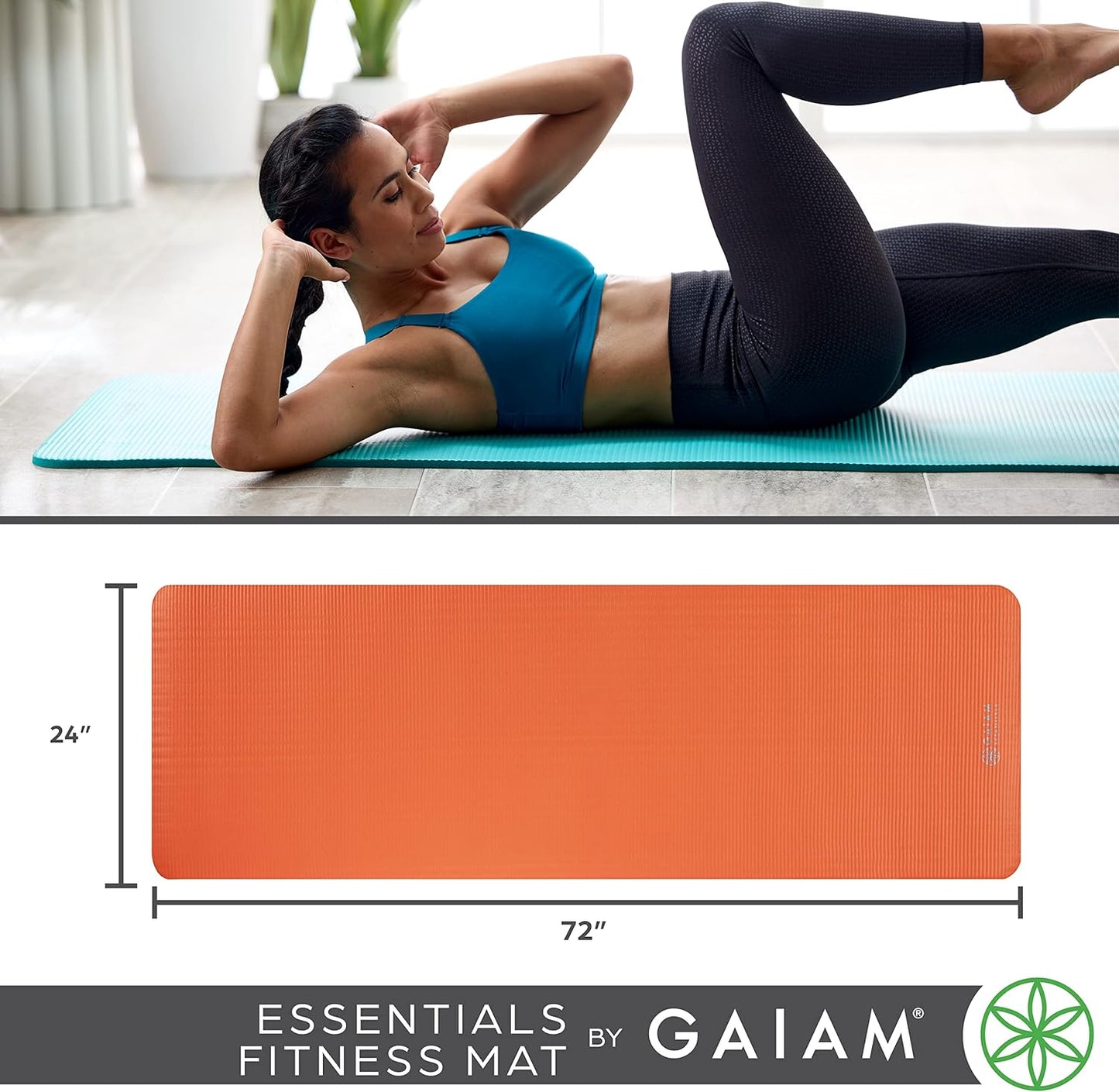 Gaiam Essentials Thick Yoga Mat Fitness & Exercise Mat with Easy-Cinch Yoga Mat Carrier Strap, 72"L x 24"W x 2/5 Inch Thick - zenfulharmony.com