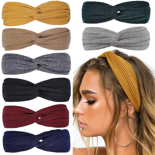 Huachi Headbands for Women Twist Knotted Women Head Bands Boho Stretchy Hair Bands Non Slip for Girls Criss Cross Turban Plain Headwrap Yoga Workout Vintage Hair Accessories, Solid Color - zenfulharmony.com