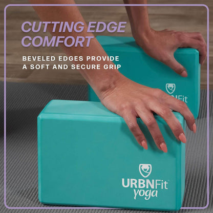 URBNFit Yoga Blocks 2 Pack - Sturdy Foam Yoga Block Set with Strap for Exercise, Pilates Workout, Stretching, Meditation, Stability - High Density Non Slip Brick, Fitness Accessories - zenfulharmony.com
