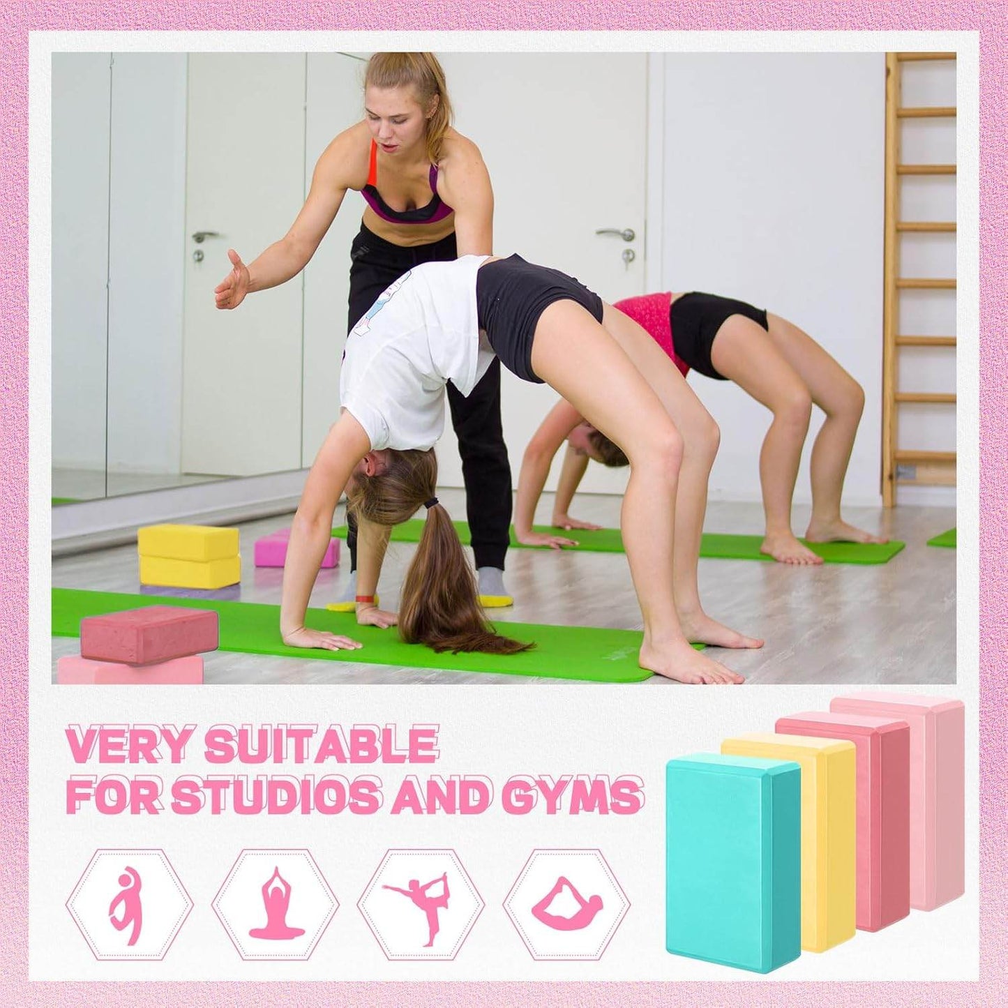 4 Pcs Yoga Blocks 9''x6''x3'' High Density Yoga Brick Foam EVA Lightweight Non Slip Supportive Foam Blocks for Pilates Stretching Meditation Women Men Yogi Beginners - zenfulharmony.com