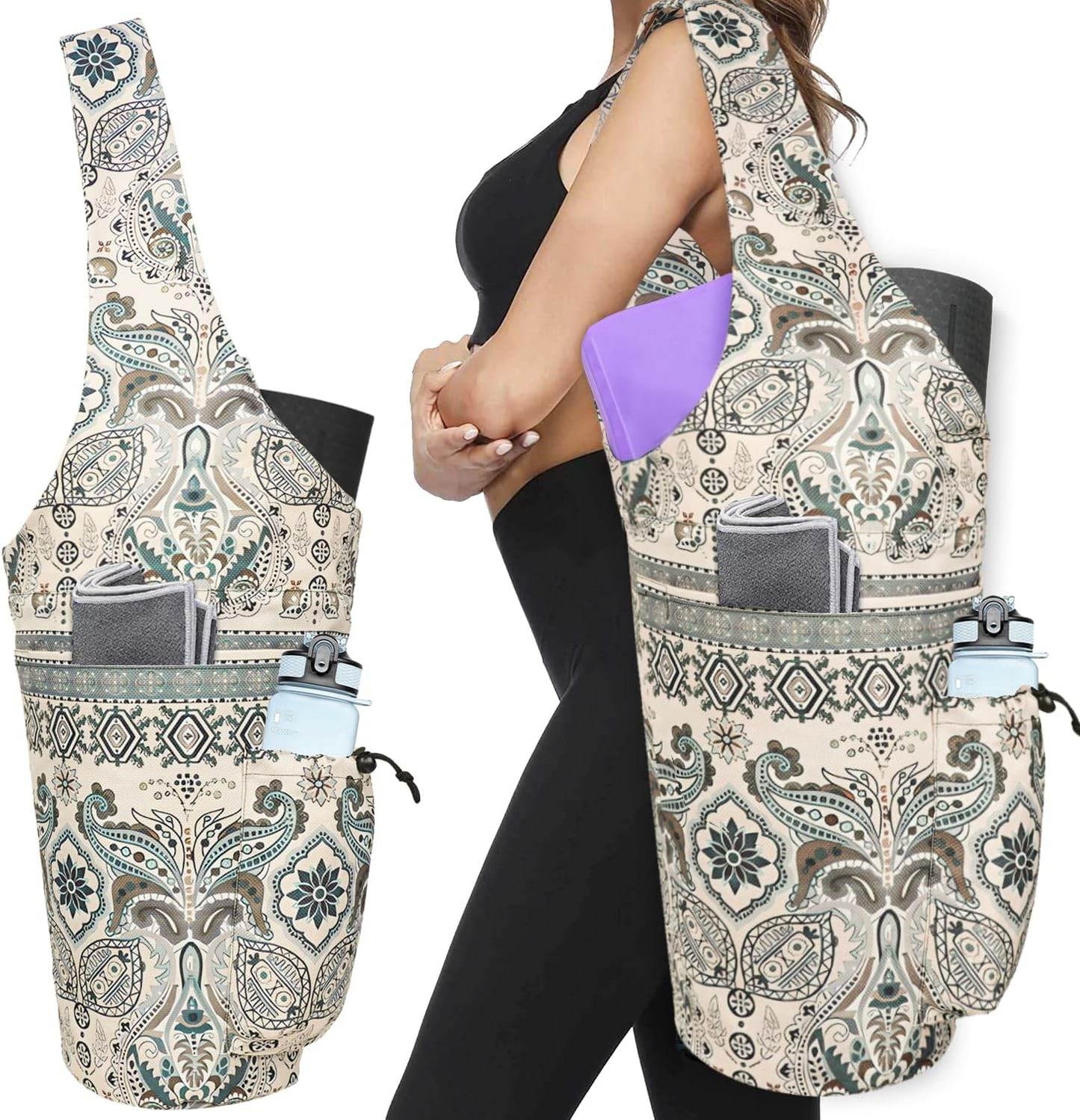Yoga Mat Bag - Large Opening Long Tote Yoga Mat Carrier Holder Bag with Waterproof Wet Zipper Pocket and Drawstring Water Bottle Pocket - Yoga Bag Fit Most Size Mats - zenfulharmony.com