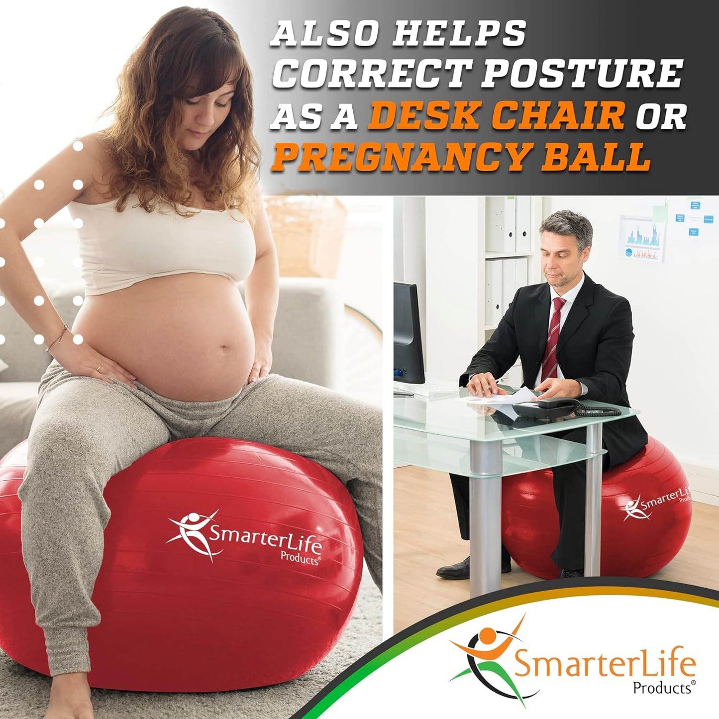 SmarterLife Exercise Ball Yoga Ball for Fitness, Balance, Stability, or Pregnancy, Gym Ball for Core Workout, Physical Therapy, Yoga Ball Chair for Office, Anti-Slip Anti-Burst - zenfulharmony.com