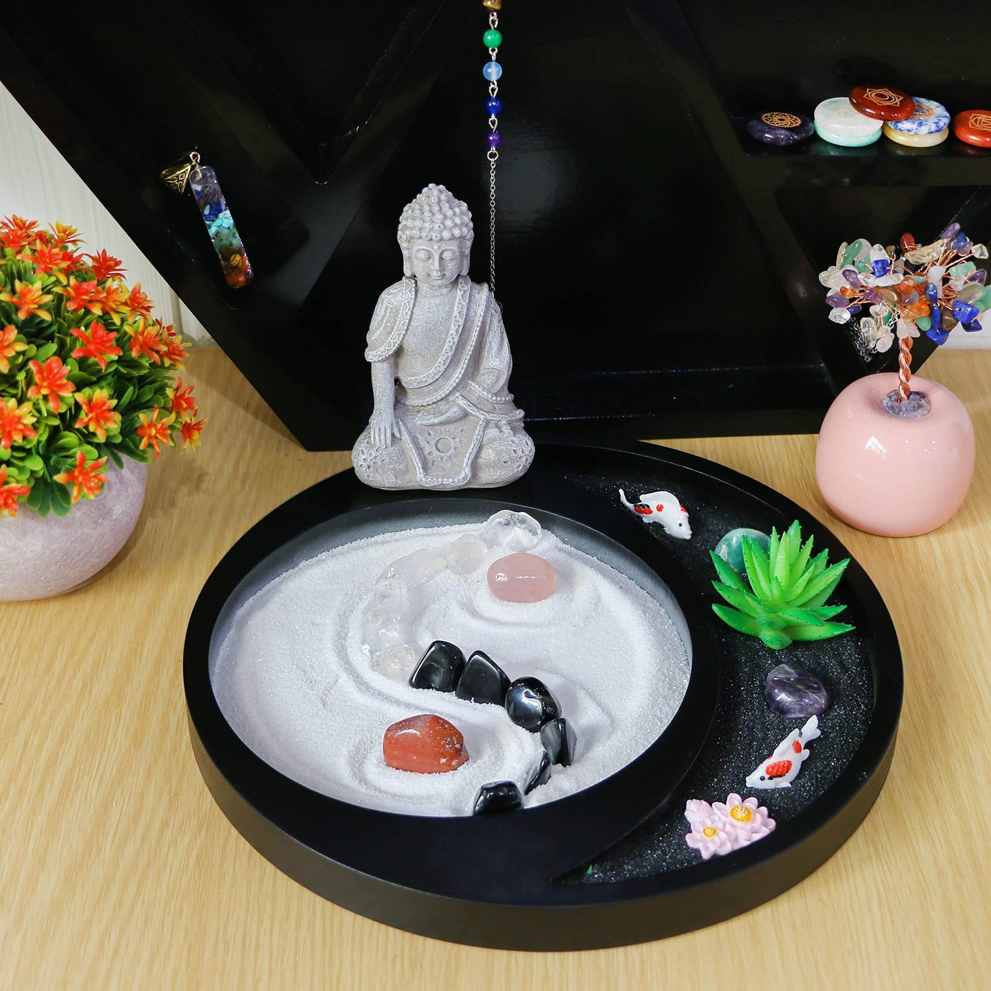 BangBangDa Meditation Buddha Zen Garden - Japanese Zen Garden Kit for Desk Tabletop Rock Sand Zen Garden Shine Altar Zen Decor for Man Woman Father Mother - zenfulharmony.com