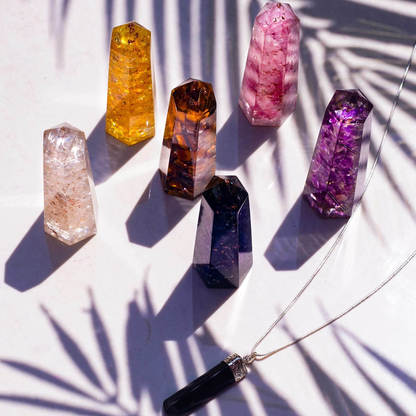 Healing Crystal Wand Set of 6 Orgonite – Includes 3” Amethyst Crystal, Tigers Eye, Rose Quartz, Black Tourmaline Stone, Citrine and Clear Quartz Orgone Crystal Plus Black Tourmaline Necklace - zenfulharmony.com
