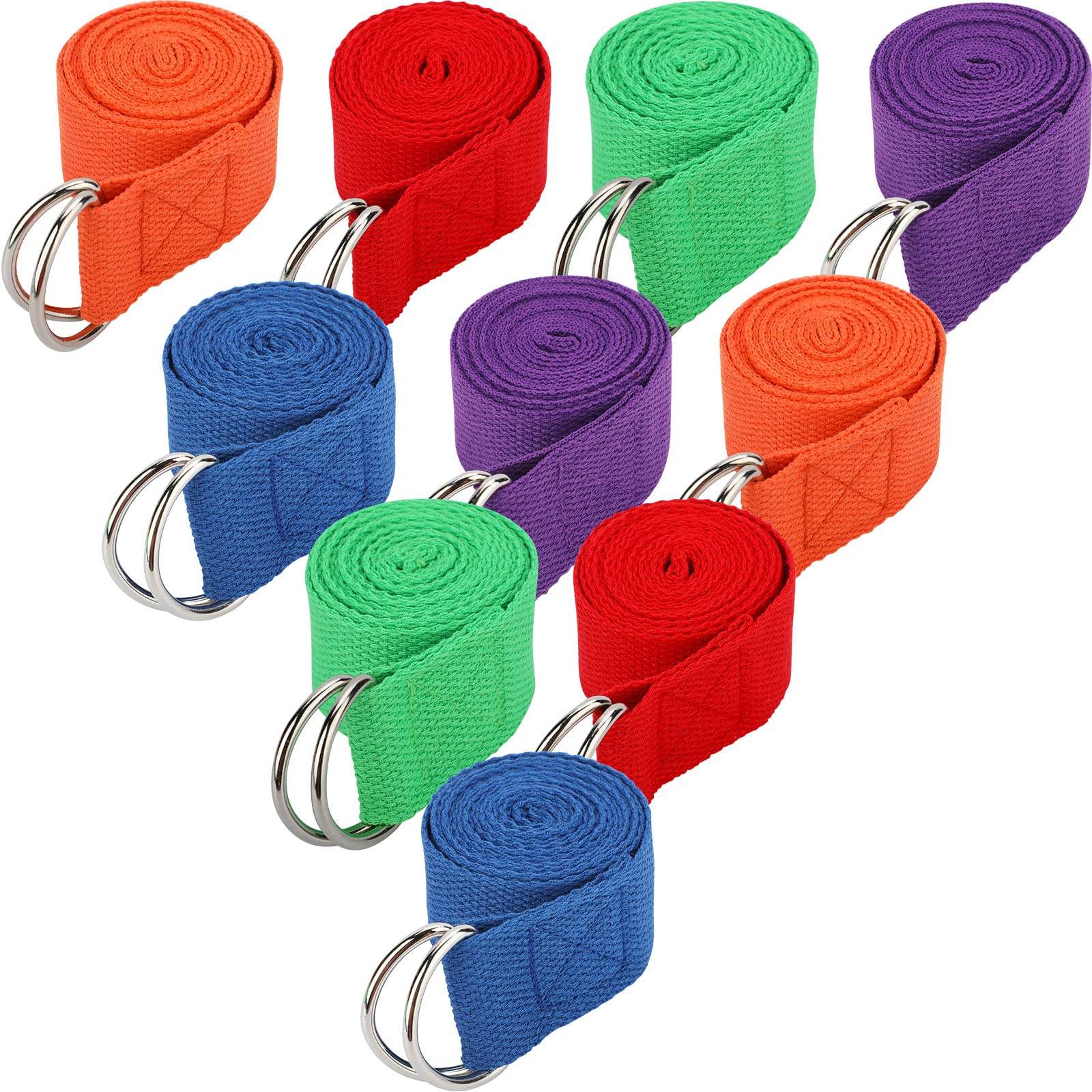 10 Pcs Yoga Strap 6Ft Exercise Stretch Bands for Flexibility with Adjustable Metal D Ring Buckle Loop Stretch Strap Non Elastic Yoga Belt Yoga Exercise Adjustable Straps for Pilates(Vivid Colors) - zenfulharmony.com